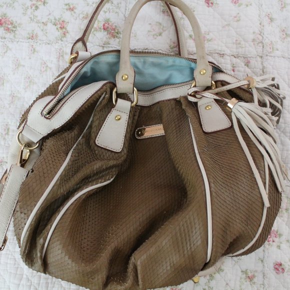 Cynthia Rowley Tan/Cream Leather Tassel Hobo Handbag